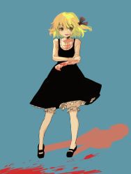 Rule 34 | 1girl, bad id, bad pixiv id, blonde hair, blood, crazy eyes, embodiment of scarlet devil, female focus, highres, red eyes, rumia, sharekoube, simple background, solo, standing, touhou