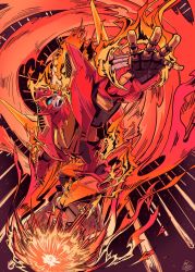 Rule 34 | 2021, autobot, bilonic, commentary, english commentary, fire, highres, looking up, mecha, no humans, open hand, open mouth, robot, rodimus, science fiction, solo, surfing, the transformers (idw), transformers