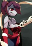Rule 34 | animated, assisted exposure, breasts, cleavage, collar, detached collar, detached sleeves, leviathan (skullgirls), lowres, monster girl, pulling, purple hair, red eyes, shirt, side ponytail, skullgirls, squigly (skullgirls), stitched mouth, stitches, striped clothes, striped shirt, syedoll, undressing, upper body, video, zombie
