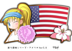 Rule 34 | 1girl, american flag, blonde hair, blue eyes, flag, flower, murakami senami, united states