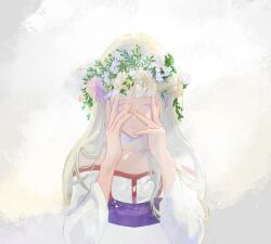 Rule 34 | 1girl, arc the lad, arc the lad ii, bare shoulders, blonde hair, closed mouth, cofffee, collarbone, dress, flower, hair flower, hair ornament, lieza (arc the lad), long hair, protected link, solo, white background