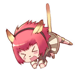 Rule 34 | &gt; &lt;, 00s, 1girl, animal ears, cat girl, chibi, closed eyes, female focus, final fantasy, final fantasy xi, full body, ikusabe lu, mithra (ff11), red hair, simple background, solo, tail