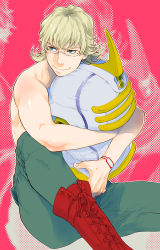 Rule 34 | 10s, 1boy, bad id, bad pixiv id, barnaby brooks jr., boots, glasses, green eyes, halftone, halftone background, male focus, muscular, pillow, sky high (tiger &amp; bunny), solo, tiger &amp; bunny, topless male, tsuzuki (matchbox), zoom layer