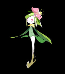 Rule 34 | 1girl, apios, black background, colored sclera, colored skin, creatures (company), crown, female focus, flat chest, flower, full body, game freak, green hair, green skin, hair flower, hair ornament, highres, hisuian lilligant, legs, mini crown, monster girl, multicolored skin, nintendo, no mouth, pink flower, plant girl, pokemon, pokemon (creature), red sclera, short hair, sidelocks, simple background, solo, standing, swept bangs, tilted headwear, two-tone skin, white eyes, white skin, yellow headwear
