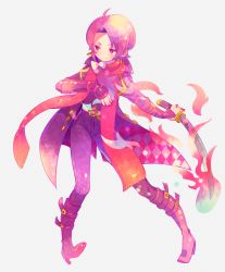 Rule 34 | 10s, 1boy, alternate hair color, boots, bow, fire, hair bow, high heel boots, high heels, kashuu kiyomitsu, katana, male focus, mole, mole under mouth, nail polish, ponytail, red eyes, red hair, scarf, simple background, smile, solo, sword, touken ranbu, weapon, zippo (3756c)