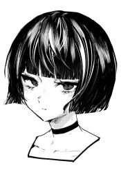 Rule 34 | 1girl, blunt bangs, bob cut, choker, collarbone, cropped shoulders, expressionless, greyscale, looking at viewer, monochrome, nikubou maranoshin, original, portrait, short hair, simple background, sketch, solo, white background