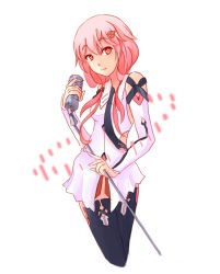 Rule 34 | 10s, 1girl, bare shoulders, breasts, cowboy shot, detached sleeves, guilty crown, hair ornament, hairclip, highres, long hair, looking at viewer, microphone, microphone stand, pink hair, red eyes, small breasts, smile, solo, thighhighs, twintails, u yuuzi, vintage microphone, yuzi (xx aqy), yuzuriha inori