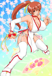 Rule 34 | 1girl, breasts, dead or alive, hand fan, highres, kasumi (doa), large breasts, ponytail, rai on (abc3639), solo, tecmo