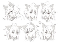 Rule 34 | 1girl, animal ears, blonde catgirl (ohta yuichi), blush, bored, collar, embarrassed, expressions, face focus, fang, happy, long hair, looking down, monochrome, ohta yuichi, open mouth, original, serious, translation request