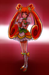 Rule 34 | 1girl, boots, bow, brooch, cure rosetta, dokidoki! precure, heart, heart brooch, highres, magical girl, matching hair/eyes, onakkey, orange eyes, orange hair, precure, red theme, smile, solo, standing, twintails, waist bow, yotsuba alice