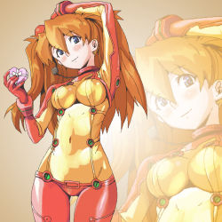Rule 34 | 00s, 1girl, aliasing, blue hair, blush, bodysuit, box, brown hair, close-up, covered navel, curvy, evangelion: 2.0 you can (not) advance, gift, gift box, holding, holding box, holding gift, jaggy lines, koyopi, long hair, multicolored clothes, neon genesis evangelion, plugsuit, rebuild of evangelion, red bodysuit, see-through, see-through bodysuit, shiny clothes, shiny skin, skin tight, smile, solo, souryuu asuka langley, test plugsuit, two side up, very long hair, wide hips, zoom layer
