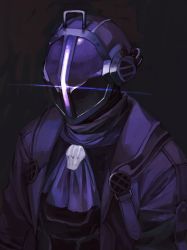 Rule 34 | 1boy, ascot, black coat, bondrewd, coat, covered face, glowing, highres, made in abyss, male focus, mask, namuta (namu t22), open clothes, open coat, portrait, solo, upper body, whistle