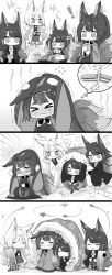Rule 34 | !, 4girls, 4koma, ^ ^, aircraft carrier, akagi-chan (azur lane), akagi (azur lane), amagi (azur lane), animal ears, azur lane, baozi, bell, blanket, closed eyes, comic, commentary request, crying, cup, earthquake, flight deck, food, fox ears, fox tail, greyscale, hair bell, hair ornament, hands on own head, highres, japanese clothes, kaga (azur lane), long hair, military, military vehicle, monochrome, multiple girls, nontraditional miko, pleated skirt, ptsd, putimaxi, seiza, shikigami, ship, short hair, short twintails, silent comic, sitting, skirt, tail, teacup, tears, twintails, warship, watercraft, yunomi