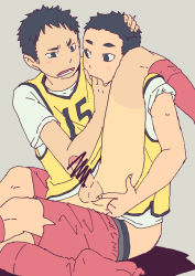 Rule 34 | 2boys, anal, anus, ass, basketball uniform, bottomless, censored, erection, fingering, jersey, male focus, male penetrated, multiple boys, original, penis, sitting, sitting on person, socks, sportswear, tan, tanline, testicles, wince, yaoi, zngo