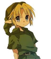 Rule 34 | 1boy, belt, blonde hair, blue eyes, child, eyebrows hidden by hair, green hat, green shirt, hat, link, male focus, nintendo, pointy ears, shirt, short hair, solo, the legend of zelda, the legend of zelda: ocarina of time, tokuura, young link