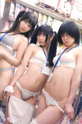 Rule 34 | 3girls, asian, bra, highres, japan, lenfried, multiple girls, panties, photo (medium), shop, twintails, underwear, ushijima iiniku