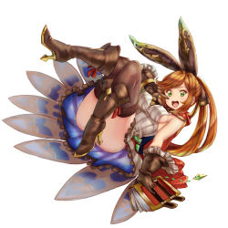 Rule 34 | 10s, 1girl, :d, absurdres, black footwear, black gloves, black ribbon, black thighhighs, blush, book, boots, bracelet, breasts, cape, clarisse (granblue fantasy), convenient leg, full body, gloves, granblue fantasy, green eyes, hair ribbon, high heel boots, high heels, highres, holding, holding book, jewelry, kent0320, long hair, looking at viewer, miniskirt, open mouth, orange hair, ponytail, red skirt, ribbon, sideboob, sidelocks, simple background, skirt, sleeveless, smile, solo, thighhighs, v, white background