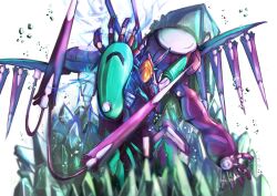 Rule 34 | absurdres, assault visor, claws, crystal, glowing, highres, hinata amano, horns, mark nicht, mecha, mechanical tentacles, no humans, robot, science fiction, solo, soukyuu no fafner, wings