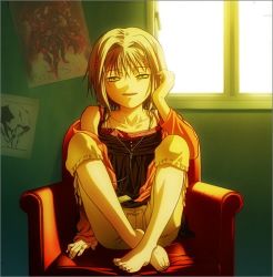 Rule 34 | 1girl, ai (lost child), lost child (game), lowres, short hair, silver hair, sitting, smile, solo, yellow eyes