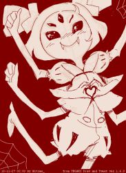 Rule 34 | 1girl, blush, dated, extra arms, extra eyes, fangs, heart, heart hands, arthropod girl, itimu, looking at viewer, monochrome, monster girl, muffet, multi limb, sketch, smile, solo, spider girl, undertale