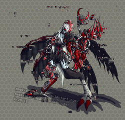 Rule 34 | cable, claws, cyborg, digimon, ladydevimon, original, red eyes, spikes, wings