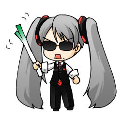 Rule 34 | chibi, cosplay, dr. strangelove, dr strangelove, dr strangelove (cosplay), finalslime, hatsune miku, md5 mismatch, metal gear (series), metal gear solid: peace walker, resolution mismatch, solo, source smaller, spring onion, sunglasses, twintails, vocaloid