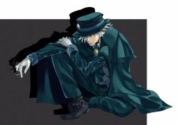 Rule 34 | 1boy, akamiso (k074510), cigarette, cloak, edmond dantes (fate), fate/grand order, fate (series), gloves, hat, highres, male focus, sitting, solo, white gloves, white hair, yellow eyes