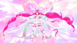 Rule 34 | 10s, 1girl, absurdly long hair, angel wings, antenna hair, bad id, bad pixiv id, bike shorts, bike shorts under skirt, boots, bow, brooch, choker, cure happy, cure happy (princess form), dress, full body, head wings, heart, highres, hoshizora miyuki, jewelry, knee boots, long hair, looking at viewer, mono (nekogoya), pink dress, pink eyes, pink hair, pink shorts, pink skirt, pink theme, precure, ribbon, shorts, shorts under skirt, skirt, smile, smile precure!, solo, tiara, twintails, ultra cure happy, very long hair, wings