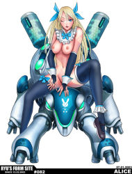 Rule 34 | 1girl, blonde hair, blue eyes, breasts, bridal gauntlets, convenient censoring, gloves, large breasts, long hair, ryu (ryu&#039;s form site), solo, thighhighs