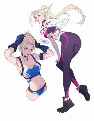 Rule 34 | 1girl, ahoge, arm belt, armpits, arms up, artist name, ass, belt, black belt, black footwear, black gloves, black leggings, blonde hair, blue eyes, breasts, cammy white, character name, citemer, cleavage, closed mouth, clothing cutout, collar, collarbone, commentary, english commentary, fingernails, full body, gloves, hair bun, hand on own head, hand on own knee, highres, leggings, long hair, long sleeves, looking at viewer, medium breasts, multiple views, navel, pink lips, pink nails, ponytail, scar, scar on face, simple background, single hair bun, smile, sports bra, sportswear, stomach, street fighter, thighs, underboob cutout, watch, white background, wristwatch
