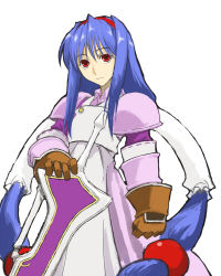 Rule 34 | 1girl, anastasia valeria, armor, armored dress, artist request, blue hair, gloves, hairband, long hair, low-tied long hair, red eyes, red hairband, sketch, solo, sword, twintails, weapon, white background, wild arms, wild arms 2