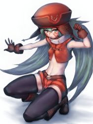 Rule 34 | .hack//, .hack//quantum, 10s, 1girl, aqua eyes, aqua hair, armpits, belt, black thighhighs, boots, cameltoe, clenched hand, covered erect nipples, crop top, facial mark, flat chest, full body, fumio (rsqkr), gloves, green eyes, green hair, hair between eyes, hat, kite (.hack//), knee boots, long hair, looking at viewer, low twintails, matching hair/eyes, midriff, no bra, open clothes, open shirt, outstretched arm, panties, parted lips, sakuya (.hack//), shadow, shirt, short shorts, shorts, simple background, sketch, sleeveless, solo, squatting, tattoo, thighhighs, toned, turtleneck, twintails, underwear, very long hair, white panties