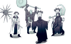 Rule 34 | 1girl, 3boys, arms up, ascot, bloodborne, cage, capelet, character request, circular saw, cloak, coat, face mask, facing another, from behind, full body, glasses, gloves, hands up, happy, hat, helm, helmet, holding, holding scythe, holding weapon, jacket, jurassic world, kureson (hayama baa), layered sleeves, long sleeves, looking at another, mace, mask, meme, mensis cage, micolash host of the nightmare, monochrome, motion blur, multiple boys, open clothes, open coat, outstretched arms, pants, prattkeeping (meme), saw, scythe, shirt, shoes, short hair, simple background, sketch, smile, spiked mace, spikes, spread arms, standing, valtr (bloodborne), weapon, white background, wide sleeves, yurie the last scholar