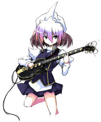 Rule 34 | 1girl, female focus, gradient hair, guitar, hat, instrument, letty whiterock, multicolored hair, purple hair, red hair, shimanaka arihito, short hair, simple background, sketch, solo, standing, touhou, white background