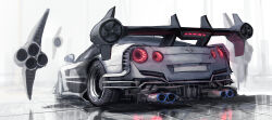 Rule 34 | absurdres, car, from behind, highres, motor vehicle, nissan, nissan gt-r, no humans, original, science fiction, shiyo tsubame, solo, spoiler (automobile), sports car, thrusters, vehicle focus