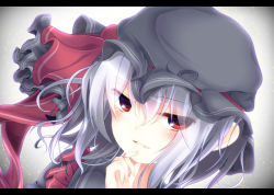 Rule 34 | 1girl, alternate color, ayatan-kiri, bow, fang, hat, hat bow, letterboxed, light purple hair, red eyes, remilia scarlet, solo, touhou
