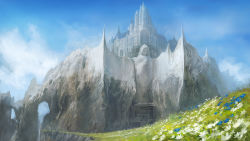 Rule 34 | castle, door, fantasy, field, flower, mountain, no humans, original, scenery, stairs, usada yuh, window