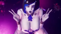 Rule 34 | 1girl, 3d, android, animated, black hair, black lips, blue eyes, blue hair, breasts, cum, demi (subverse), doll joints, double v, highres, joints, looking at viewer, mind break, multicolored hair, naughty face, robot, solo, sound, studiofow, subverse, tagme, tongue, tongue out, v, video