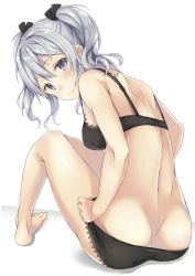 Rule 34 | 10s, 1girl, 3:, absurdres, ass, barefoot, bikini, black panties, blush, breasts, butt crack, grey eyes, highres, jacob dream world, kantai collection, kashima (kancolle), looking back, medium breasts, panties, silver hair, sketch, solo, swimsuit, tsurime, twintails, underwear, wavy hair