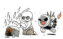 Rule 34 | 1boy, bald, colored skin, crossover, drum, drumsticks, instrument, mad max, mad max: fury road, monochrome, nux (mad max), same (g shark), simple background, taiko drum, taiko no tatsujin, wada don, white skin