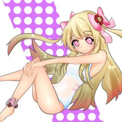 Rule 34 | 1girl, alternate costume, blonde hair, chaos marie (grimms notes), grimms notes, hair ribbon, highres, long hair, one-piece swimsuit, pink eyes, ribbon, school swimsuit, solo, swimsuit, white one-piece swimsuit, white school swimsuit, yaibaaan