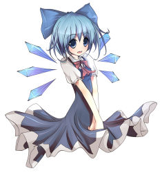 Rule 34 | 1girl, bad id, bad pixiv id, blue eyes, blue hair, bow, cirno, colorized, embodiment of scarlet devil, hair bow, highres, ikameshi (ika meshi), matching hair/eyes, monako, short hair, simple background, smile, solo, touhou, white background