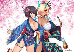 Rule 34 | 2girls, breasts, cleavage, commission, horns, large breasts, multiple girls, oni horns, original, virus-g