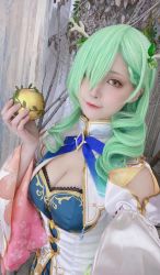 Rule 34 | 1girl, breasts, ceres fauna, ceres fauna (cosplay), cleavage, cosplay, green hair, highres, hololive, hololive english, long hair, photo (medium), virtual youtuber