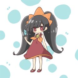 Rule 34 | 1girl, ashley (warioware), bare arms, bright pupils, dot mouth, dress, food, full body, hairband, highres, holding, holding food, holding popsicle, kyoro ai00, kyoroai00, mary janes, neckerchief, nintendo, no nose, orange hairband, orange neckerchief, popsicle, red dress, red eyes, red footwear, shoes, skull ornament, solo, standing, warioware, white pupils