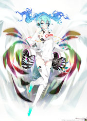 Rule 34 | 1girl, artist name, bad id, bad pixiv id, blue eyes, blue hair, boots, covered navel, elbow gloves, floating hair, full body, gloves, goodsmile racing, hatsune miku, headphones, highres, long hair, matching hair/eyes, race queen, racing miku, racing miku (2014), smile, solo, syeoseul, thigh boots, thighhighs, twintails, vocaloid