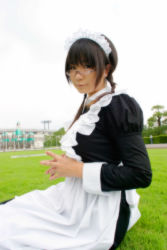 Rule 34 | 1girl, asian, chocoball, cosplay, cosplay photo, glasses, grass, maid, photo (medium), real life, solo