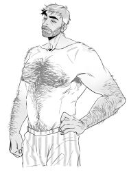 Rule 34 | 1boy, armpit hair, armpit hair peek, bara, beard, belly, boxers, character request, copyright request, cropped legs, facial hair, gradient hair, greyscale, hairy, large pectorals, looking ahead, male focus, male underwear, mature male, midoo (scarecrow-forest), monochrome, multicolored hair, muscular, muscular male, navel, navel hair, nipple hair, nipples, old, old man, pectorals, raised eyebrow, short hair, sideburns, solo, stomach, thick arm hair, thick back hair, thick beard, thick chest hair, thick mustache, thick navel hair, topless male, underwear, very hairy