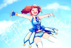 Rule 34 | 10s, 1girl, :d, ^ ^, bad id, bad pixiv id, closed eyes, gloves, happy birthday, idolmaster, idolmaster (classic), idolmaster platinum stars, open mouth, orange hair, outstretched arms, single glove, smile, solo, spread arms, takatsuki yayoi, ting come, twinkle star (idolmaster), twintails
