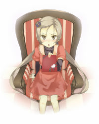 Rule 34 | &gt;:o, 1girl, :o, armchair, bad id, bad pixiv id, blush, box, chair, crown, dress, earrings, gift, gift box, hair ornament, hairclip, heart, incoming gift, jewelry, long hair, low twintails, mini crown, nushityama, open mouth, patterned upholstery, puffy short sleeves, puffy sleeves, red upholstery, sailor dress, short sleeves, solo, striped, striped upholstery, tantei hanasaki tarou, touki (tantei hanasaki tarou), twintails, v-shaped eyebrows, vertical stripes